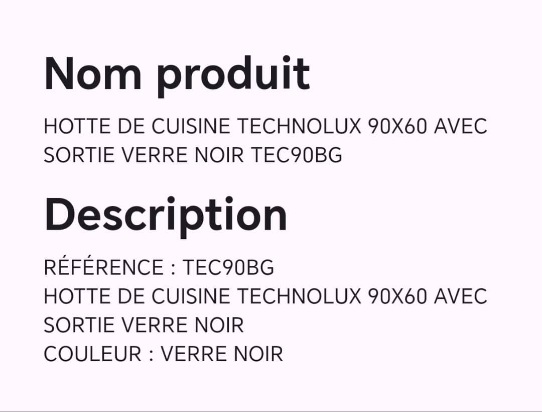 HOTTE DE CUISINE TECHNOLUX 90X60 AVEC SORTIE VERRE NOIR TEC90BG