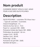 CUISINIERE INDESIT 4FEUX A GAZ 60X60 FOUR A GAZ GRIS IS67G1PCX/MEA