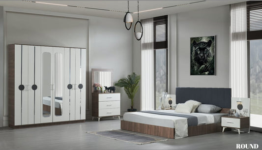 CHAMBRE A COUCHER 6BATTANTS 4PIECES BLANC MARRON ROUND