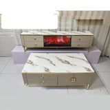 TABLE TELEVISEUR BEIGE MARBRE 200X40X46 66-201 + TABLE BASSE 130X70 66-13