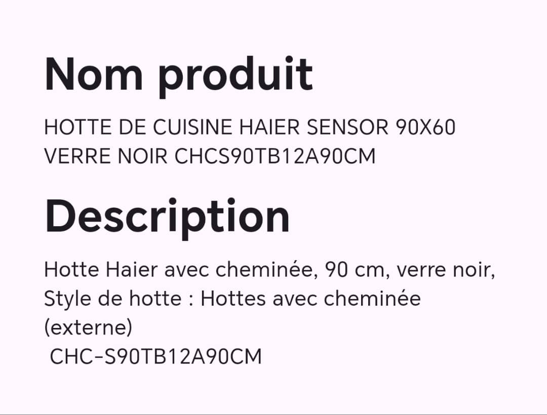 HOTTE DE CUISINE HAIER SENSOR 90X60 VERRE NOIR CHCS90TB12A90CM