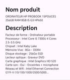 ORDINATEUR HP PROBOOK 15POUCES 256GB 8GB I5 G3 HP650