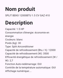 Split Beko 12000BTU 1.5 CV Gaz 410