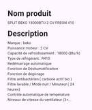 Split Beko 18000BTU 2 CV Freon 410