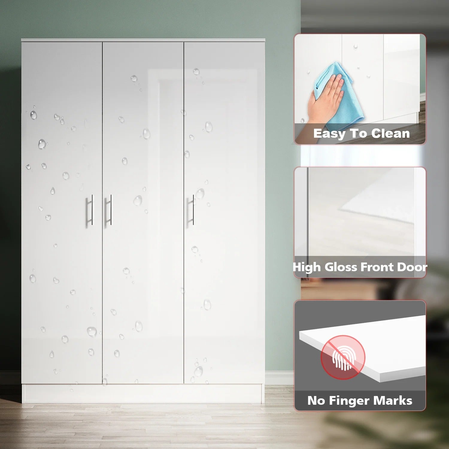 Armoire 3 Battants  - Espace de Rangement Multiple avec Penderie - Blanc