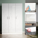 Armoire 3 Battants  - Espace de Rangement Multiple avec Penderie - Blanc