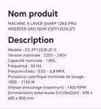 Machine A Laver Sharp 12 Kg Pro Inverter Gris Noir