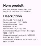 Machine A Laver Sharp 10 Kg Inverter Gris Noir