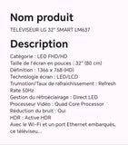 TELEVISEUR LG 32" SMART LM637