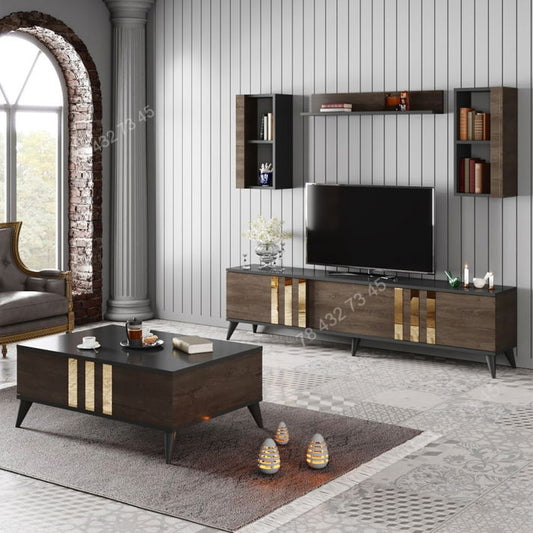 Meuble TV + Table Basse - Marron & Noir - 1m80