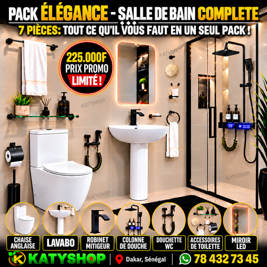 𝐏𝐀𝐂𝐊 𝐄𝐋𝐄́𝐆𝐀𝐍𝐂𝐄 ! 𝐒𝐀𝐋𝐋𝐄 𝐃𝐄 𝐁𝐀𝐈𝐍 𝐂𝐎𝐌𝐏𝐋𝐄𝐓𝐄 - 7 Pièces: Tout ce qu'il vous faut en un seul Pack - Chaise et lavabo en blanc