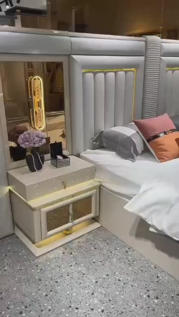 CHAMBRE A COUCHER 6BATTANTS 5PIECES BEIGE GRIS DORÉ