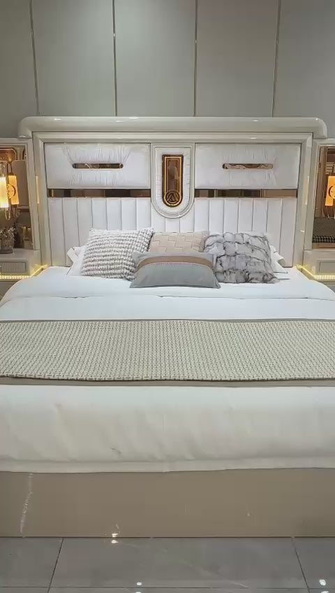 CHAMBRE A COUCHER 6BATTANTS 4PIECES BEIGE BLANC DORÉ