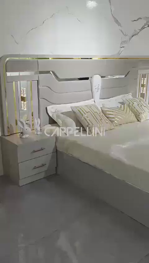CHAMBRE A COUCHER 6BATTANTS 6PIECES LUMIÈRE LED AVEC DESIGN ARGENTÉ