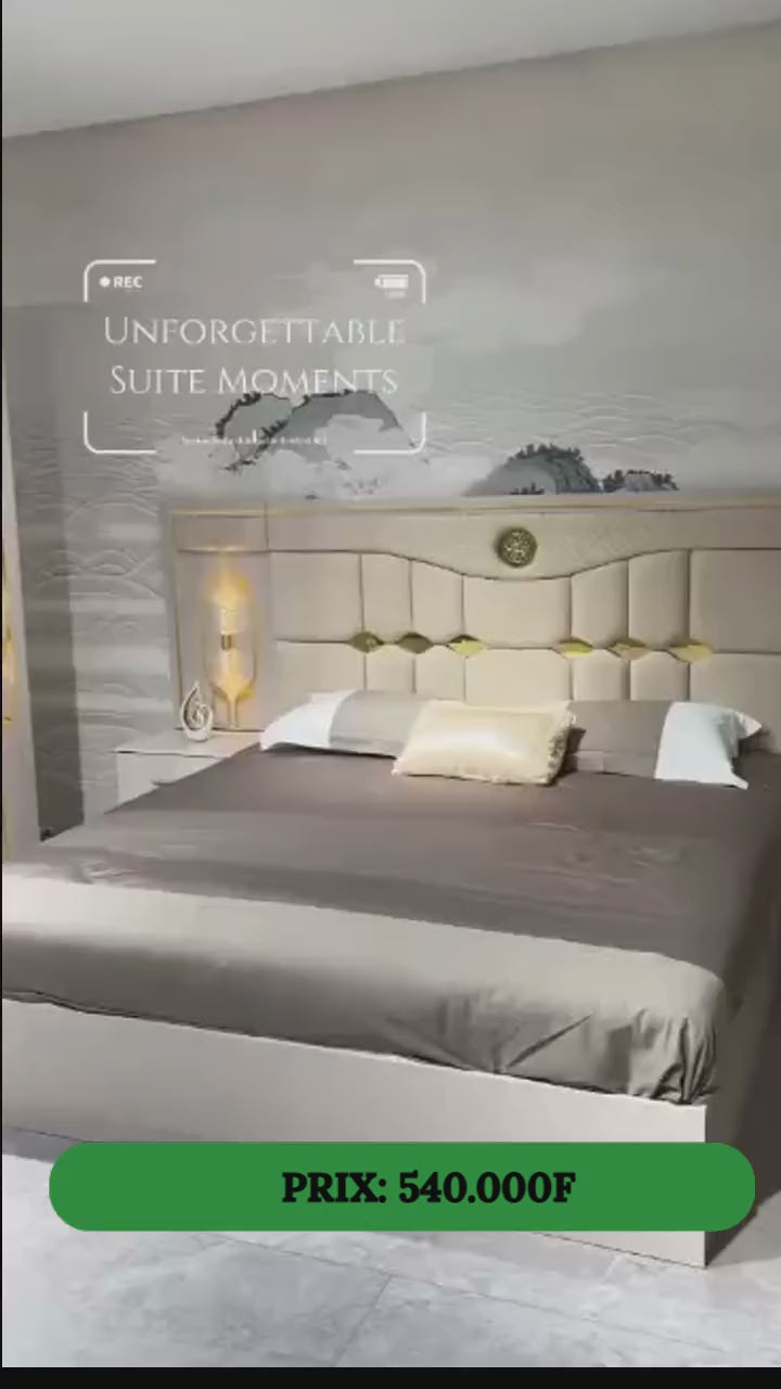 CHAMBRE A COUCHER 6BATTANTS 6PIECES - LUMIÈRE LED AVEC DESIGN DORÉ