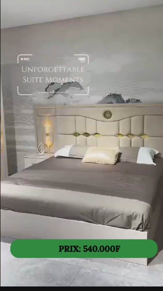 CHAMBRE A COUCHER 6BATTANTS 6PIECES - LUMIÈRE LED AVEC DESIGN DORÉ