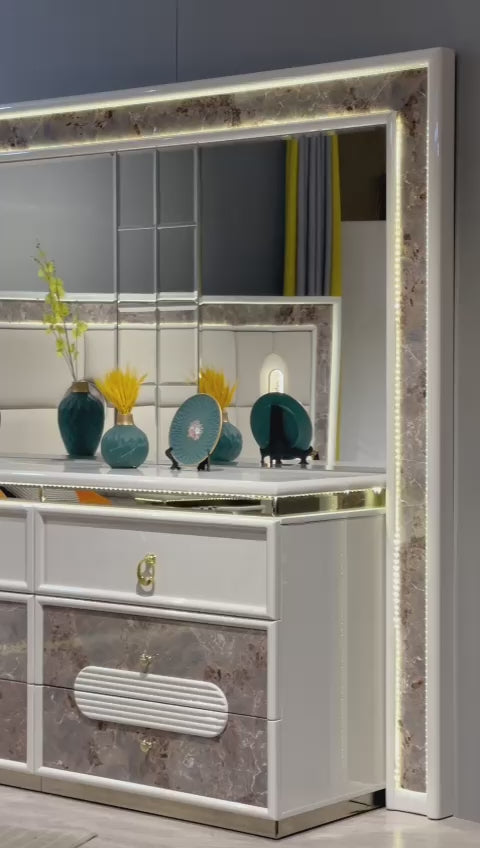 CHAMBRE A COUCHER 6BATTANTS 4PIECES BEIGE MARRON