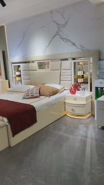 CHAMBRE A COUCHER 6BATTANTS 7PIECES BEIGE DORÉ