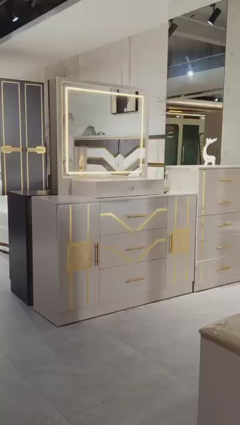 CHAMBRE A COUCHER 6BATTANTS 9PIECES BEIGE