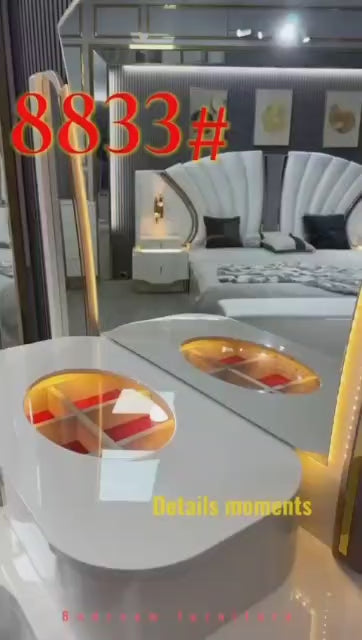 CHAMBRE A COUCHER 6BATTANTS 7PIECES BLANC DORÉ