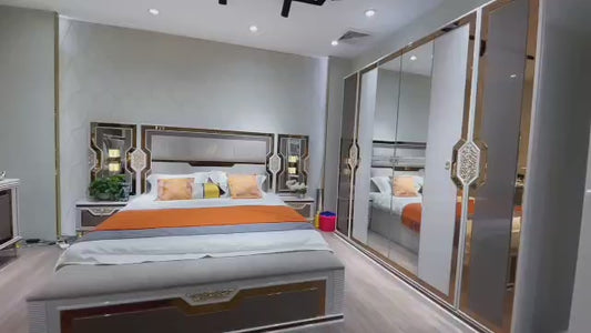 CHAMBRE A COUCHER 6BATTANTS 7PIECES BEIGE GRIS DORÉ