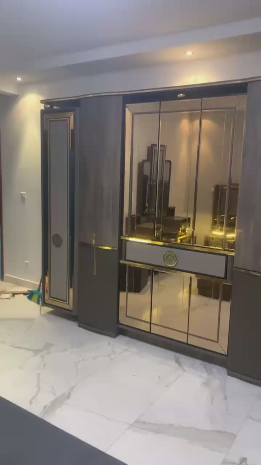 CHAMBRE A COUCHER 6BATTANTS 6PIECES 9PIECES GRIS DORÉ