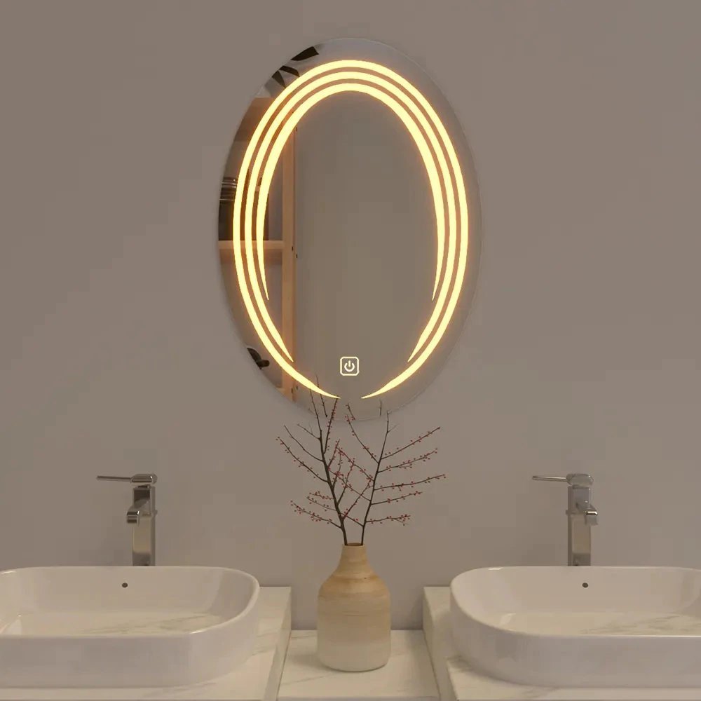 Miroir rond avec éclairage LED et capteur tactile pour la salle de bain, la chambre et l'espace maquillage